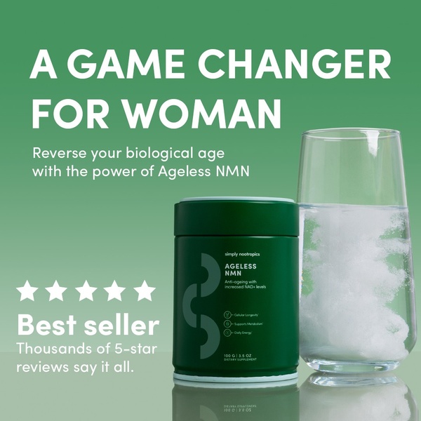 A square ad creative featuring a high-contrast green background, a product container, and a glass of dissolving powder, highlighted by a star-rating social proof element.